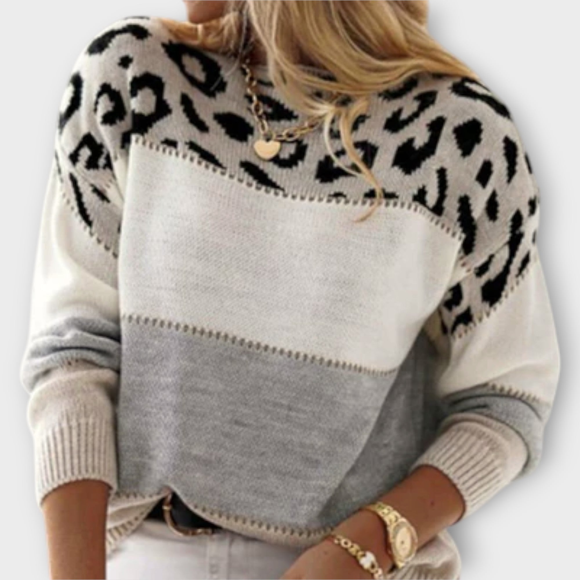 Selena Damen-Strickpullover mit Leopardenmuster