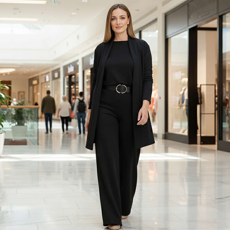 Elena – Elegantes Damen-Set mit 3 Teilen (Cardigan, Oberteil und Hose)