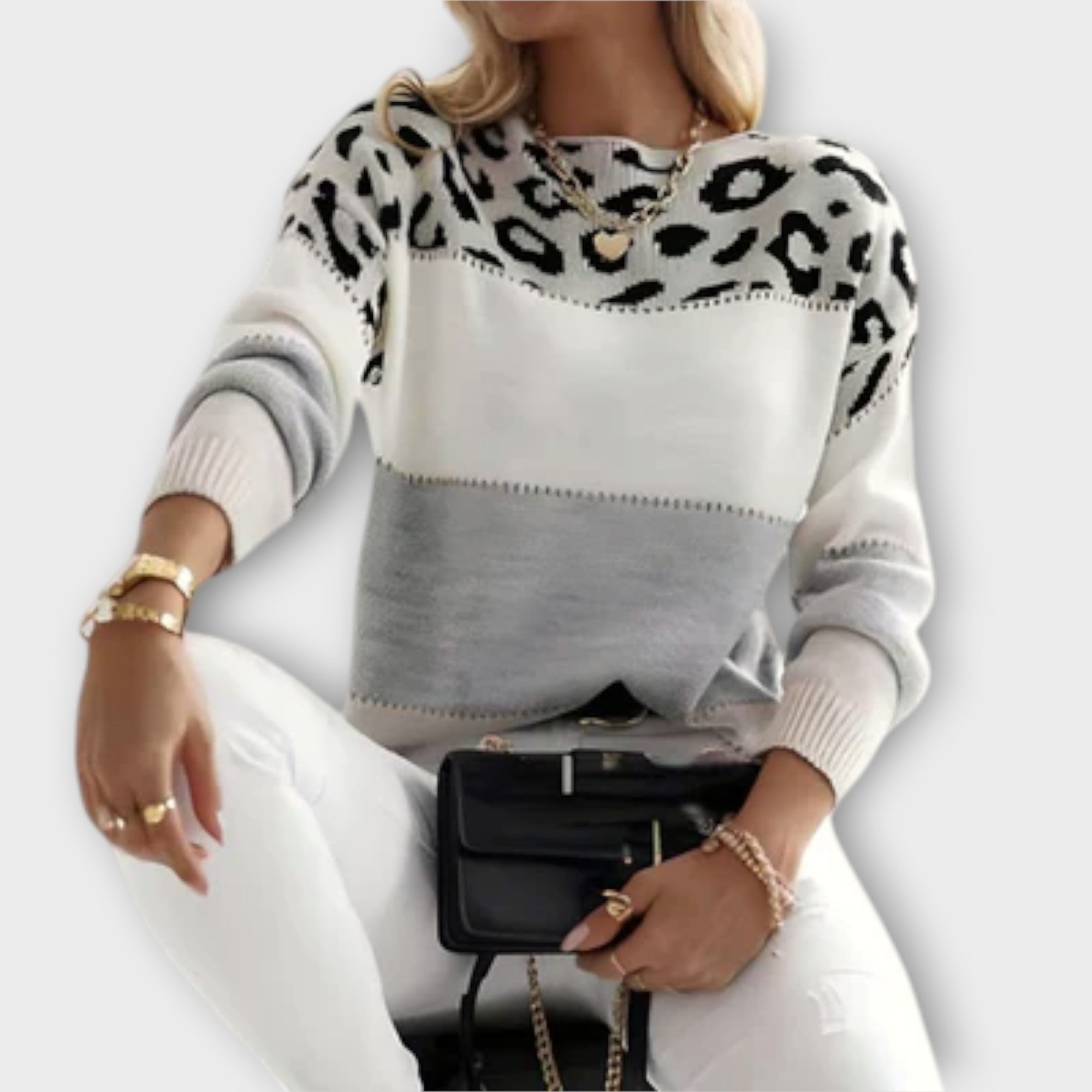 Selena Damen-Strickpullover mit Leopardenmuster