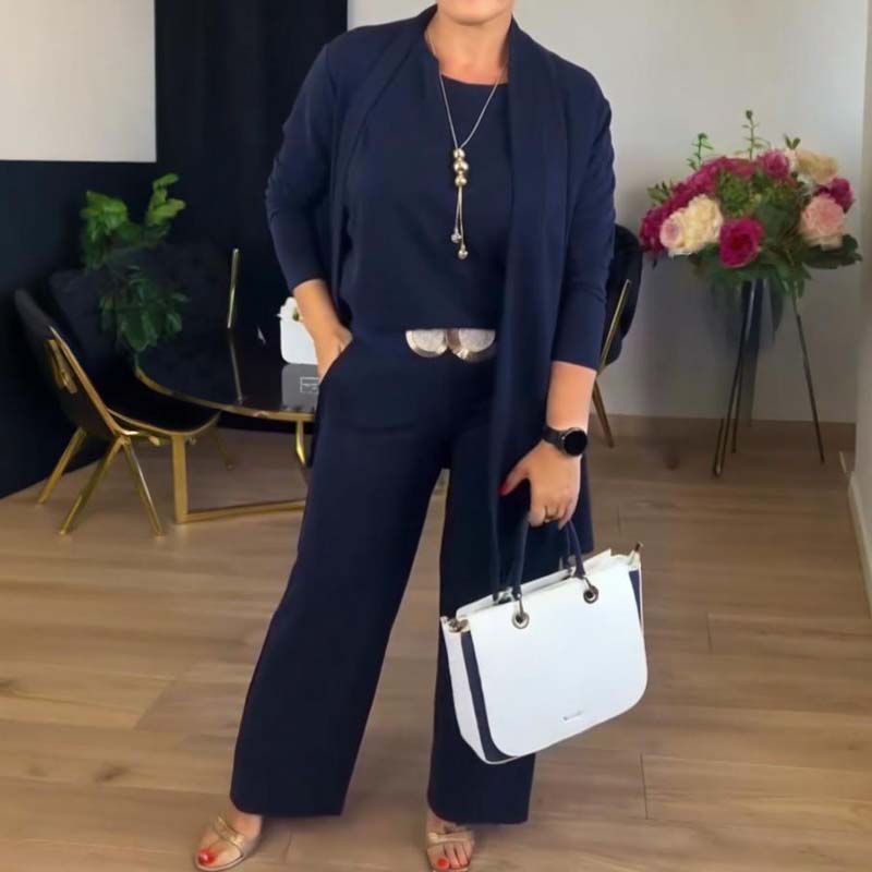 Elena – Elegantes Damen-Set mit 3 Teilen (Cardigan, Oberteil und Hose)