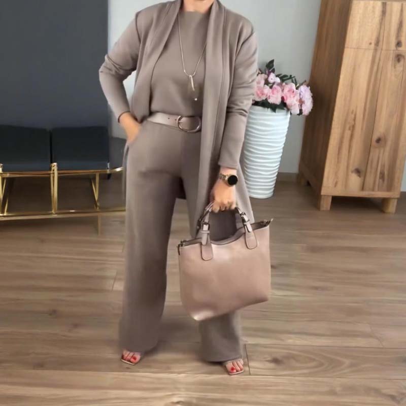 Elena – Elegantes Damen-Set mit 3 Teilen (Cardigan, Oberteil und Hose)
